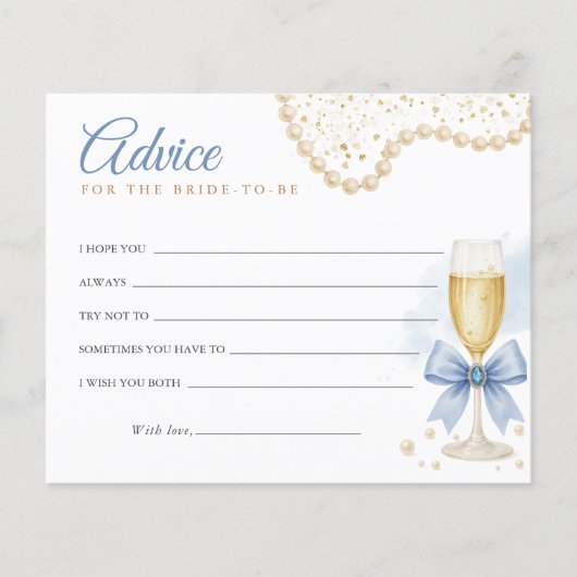Pearls & Prosecco Bridal Shower Advice Card (正面)