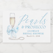 Pearls & Prosecco Bridal Shower Blue Bow  スパークリングワインラベル (シングルラベル)