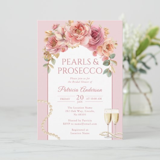 Pearls & Prosecco Bridal Shower Invitation 招待状 (スタンド正面)