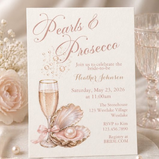 Pearls & Prosecco Bridal Shower Invitation 招待状