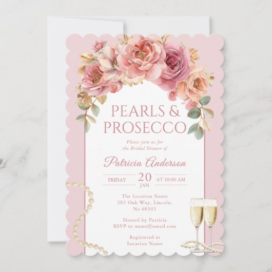 Pearls & Prosecco Bridal Shower Invitation 招待状 (正面)
