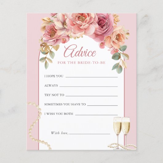 Pearls & Prosecco Bridal Shower Pink Advice Card (正面)