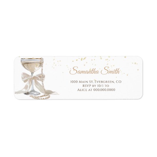  Pearls & Prosecco Bridal Shower Return Address  ラベル (正面)