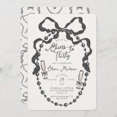 Pearls & Prosecco Coquette Bow Bridal Shower Invit (正面/裏面)