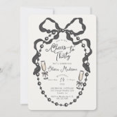 Pearls & Prosecco Coquette Bow Bridal Shower Invit (正面)