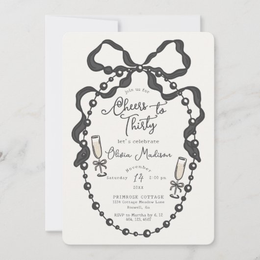 Pearls & Prosecco Coquette Bow Bridal Shower Invit (正面)
