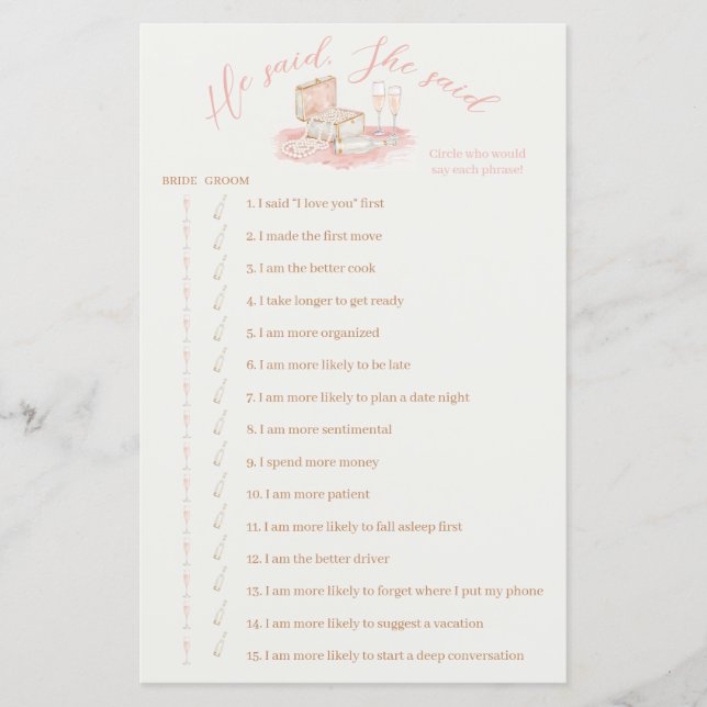 Pearls & Prosecco He Said She Said Bridal Games (正面)