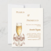 Pearls Prosecco ivory bow Bridal Shower invitation (正面)