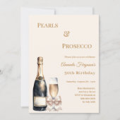 Pearls Prosecco ivory bow elegant birthday  招待状 (正面)