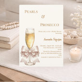 Pearls Prosecco ivory golden bow Bridal Shower 招待状