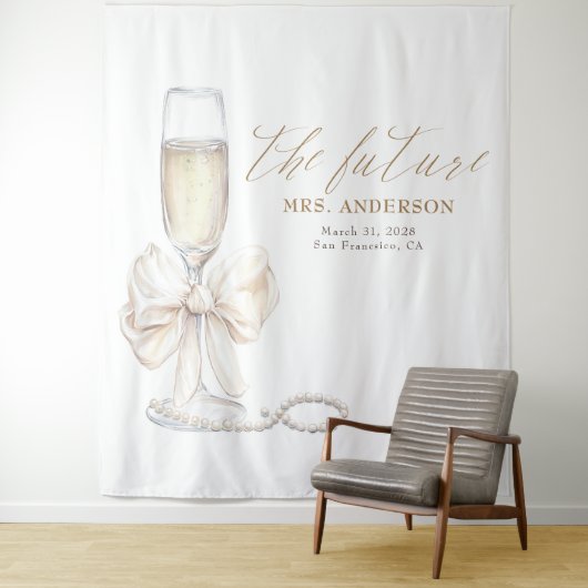 Pearls & Prosecco Mrs Photo Prop Backdrop タペストリー (インサイチュ)