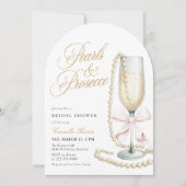 Pearls & Prosecco Pink Bow Bridal Shower 招待状 (正面)