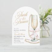 Pearls & Prosecco Pink Bow Bridal Shower 招待状 (スタンド正面)