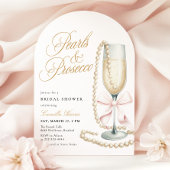 Pearls & Prosecco Pink Bow Bridal Shower 招待状