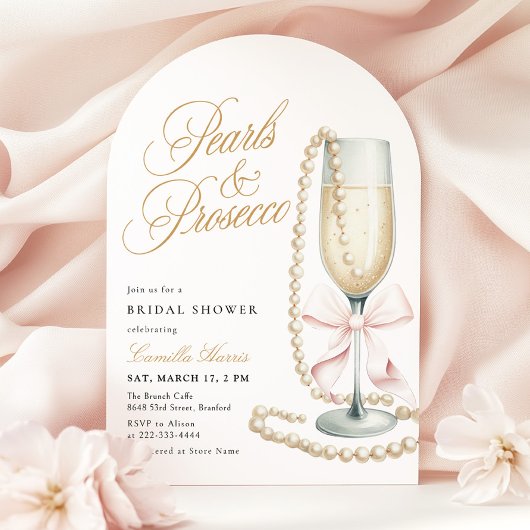 Pearls & Prosecco Pink Bow Bridal Shower 招待状