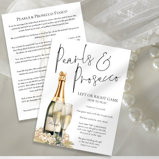 Pearls Prosecco Right Left Bridal Shower Game card 招待状