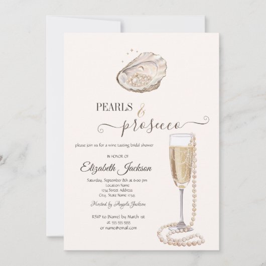 Pearls & Prosecco Seashell Cream 招待状 (正面)