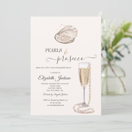  Pearls & Prosecco Seashell Cream 招待状 (スタンド正面)