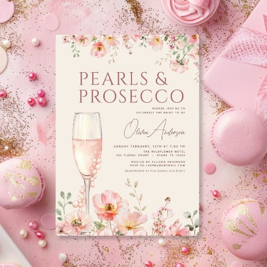 Pearls & Prosecco Wildflower Bridal Shower  招待状