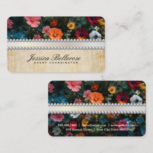 Pearls Ribbon | Elegant Flowers | Vintage 名刺 (正面/裏面)