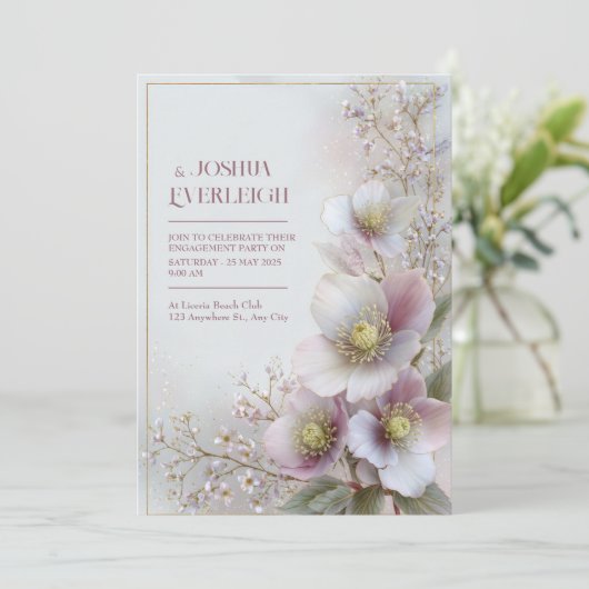 Pearly Pink Hellebore Ethereal Botanical Frame 招待状 (スタンド正面)