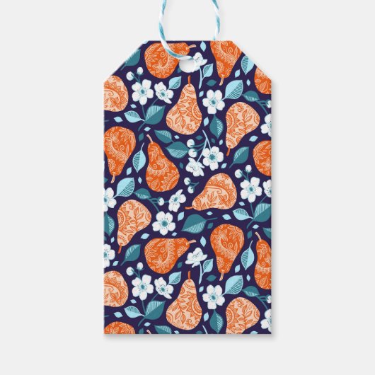 Pears and Blossoms in Orange and Blue ギフトタグ (正面)