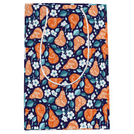 Pears and Blossoms in Orange and Blue ミディアムペーパーバッグ
