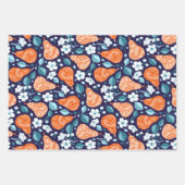 Pears and Blossoms in Orange and Blue ラッピングペーパーシート (正面)