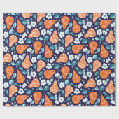 Pears and Blossoms in Orange and Blue ラッピングペーパー (フラット)