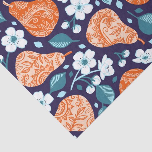 Pears and Blossoms in Orange and Blue 薄葉紙 (詳細)