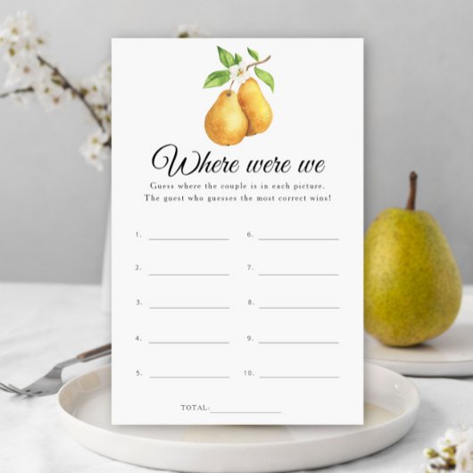 Pears Bridal shower Where were we game