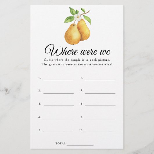 Pears Bridal shower Where were we game (正面)