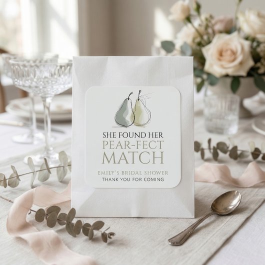 Pears Pear-fect Match Bridal Shower Thank you スクエアシール