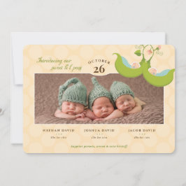 Peas in a Pod All Boys Tripples Birth Announcement 招待状