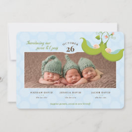 Peas in a Pod All Boys Tripples Birth Announcement 招待状