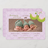 Peas in a Pod All Girl Triplets Birth Announcement 招待状 (正面/裏面)