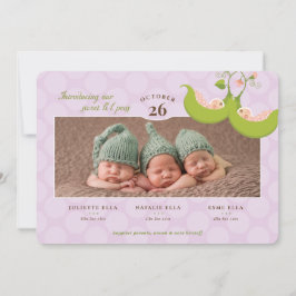 Peas in a Pod All Girl Triplets Birth Announcement 招待状