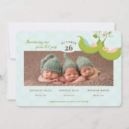 Peas in a Pod Boy Girl三つ子誕生のお知らせ 招待状