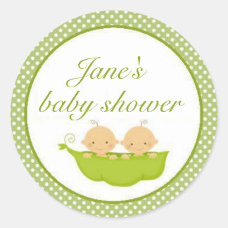 Peas In A Pod Twins Baby Showerステッカー ラウンドシール