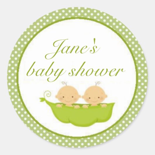 Peas In A Pod Twins Baby Showerステッカー ラウンドシール (正面)