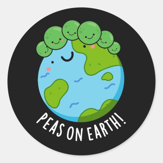 Peas On Earth おもしろい Veggie Peace Pun Dark BG ラウンドシール (正面)
