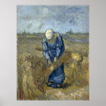 Peasant Woman Binding Sheaves by Vincent Van Gogh ポスター<br><div class="desc">Peasant Woman Binding Sheaves (after Millet) by Vincent Van Gogh, oil on canvas 1889, is a painting of a woman in a wheat field harvesting and tying together stacks of hay. Van Gogh copied this composition from a work by the French Barbizon painter Jean-Francois Millet, translating Millet’s classical realism and...</div>