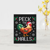 Peck The Halls Chicken Christmas Lights Snowflakes カード (黄色い花)