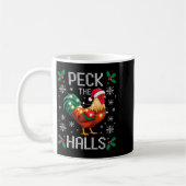 Peck The Halls Chicken Christmas Lights Snowflakes コーヒーマグカップ (左)