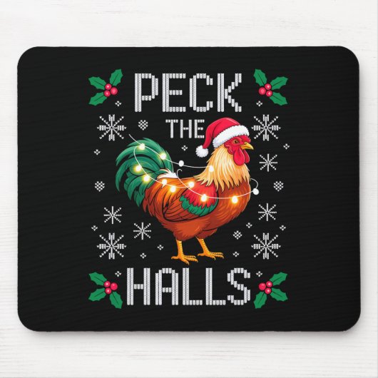 Peck The Halls Chicken Christmas Lights Snowflakes マウスパッド (正面)