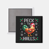 Peck The Halls Chicken Christmas Lights Snowflakes マグネット (正面/裏面)