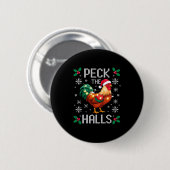 Peck The Halls Chicken Christmas Lights Snowflakes 缶バッジ (正面&裏面)