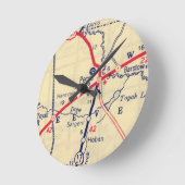 Pecos TXヴィンテージマップ ラウンド壁時計 (傾斜)