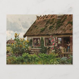 Peder Monsted – 戸口の女の子の編み物 ポストカード