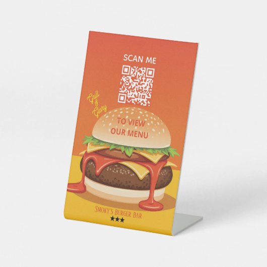 Pedestal Sign – Burger QR Menu Display 台座サイン (正面)
